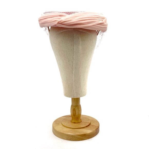 Vintage 1950s Pillbox Hat Veiled Chiffon Straw Hat Pastel Pink Easter Wedding - Picture 5 of 11
